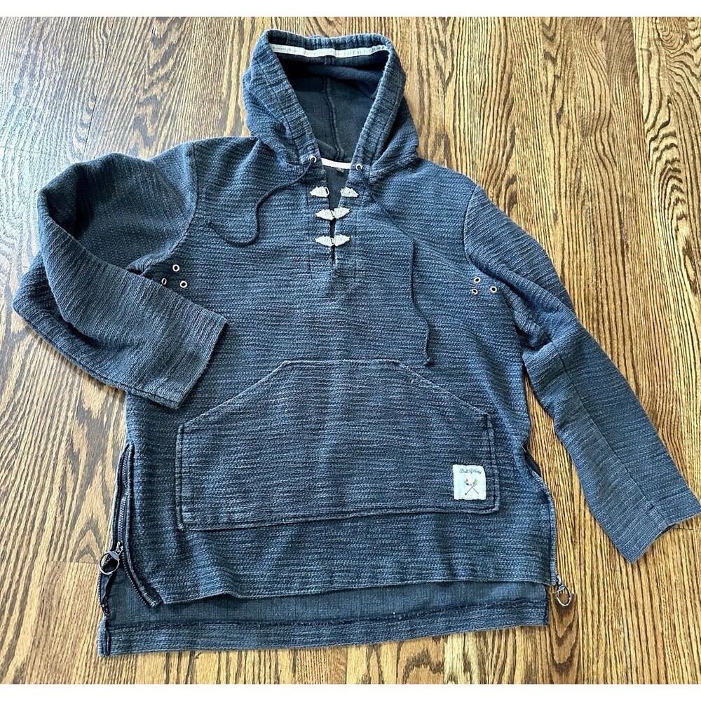 RARE Built By Wendy Y2K Dark Gray 100% Cotton Hoodie Wolf Buttons‎ Clasps Sz M